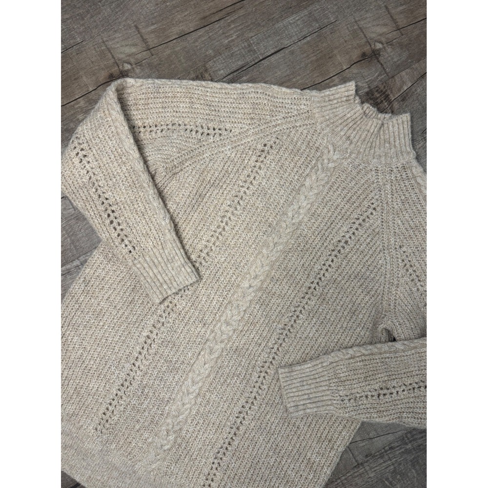 LC Lauren Conrad Women Oatmeal Marl Cable Knit Mock Neck Sweater Size M